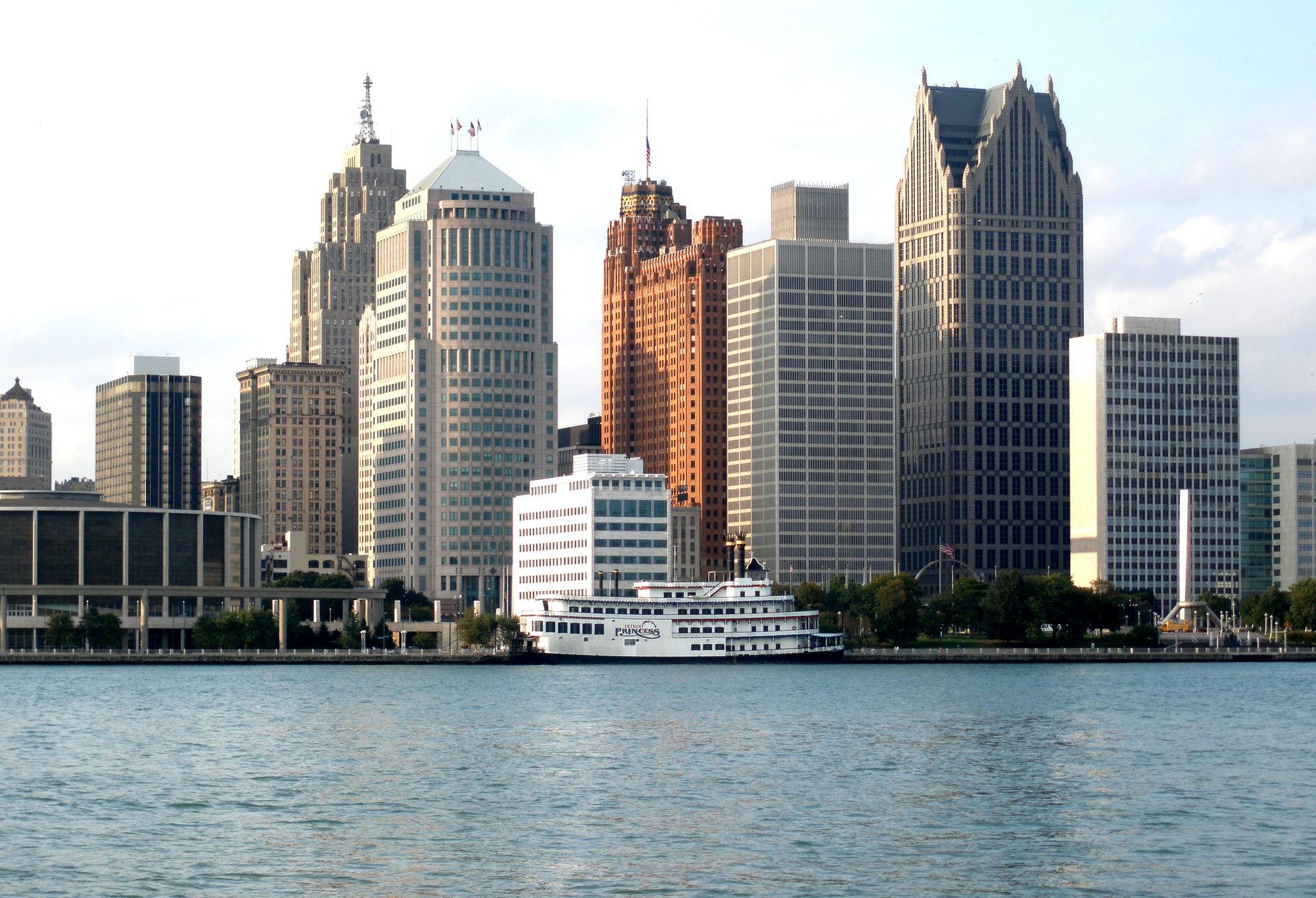 The Detroit skyline seen across the river on a clear day