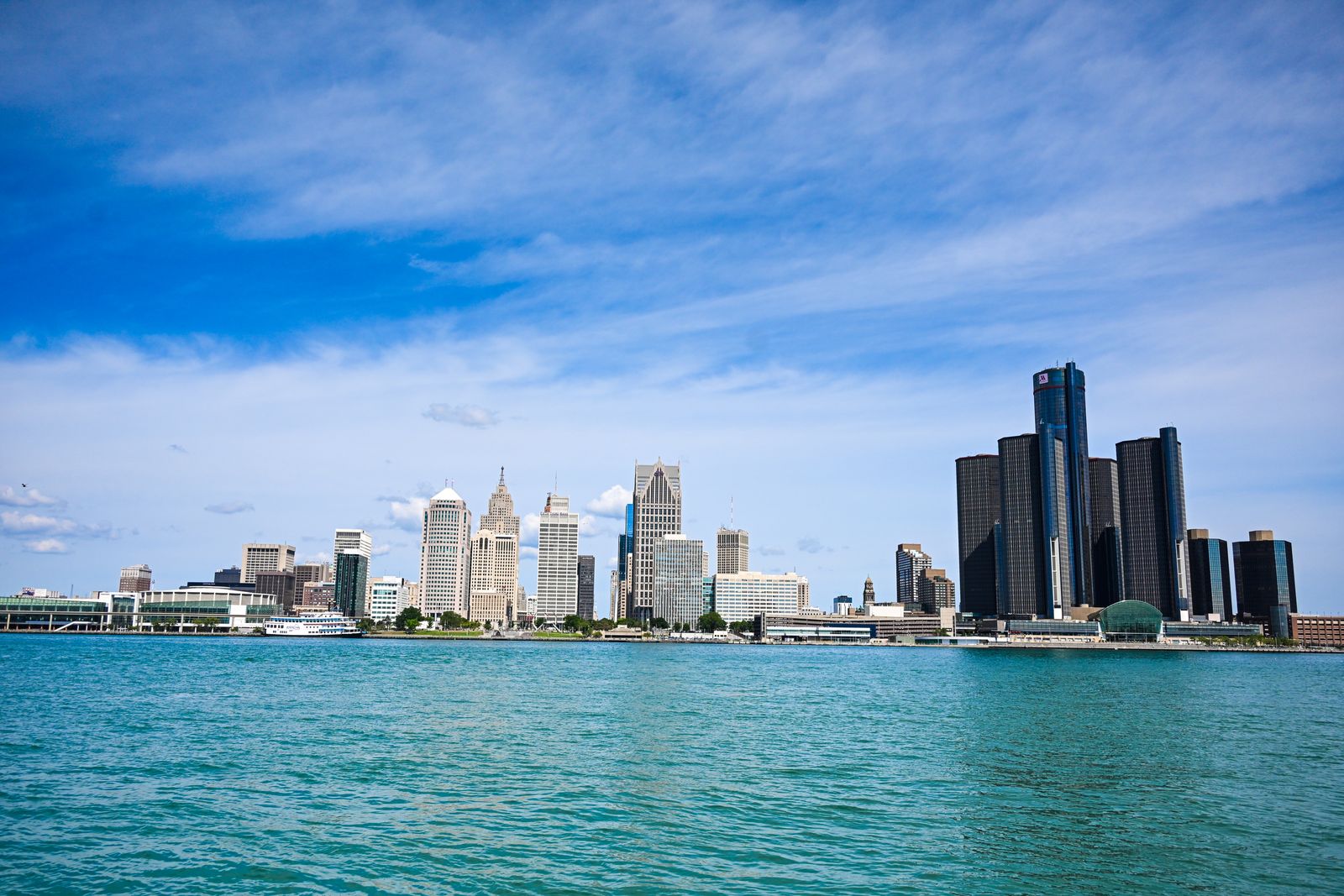 The Detroit skyline with the Renaissance Center on the riverfront