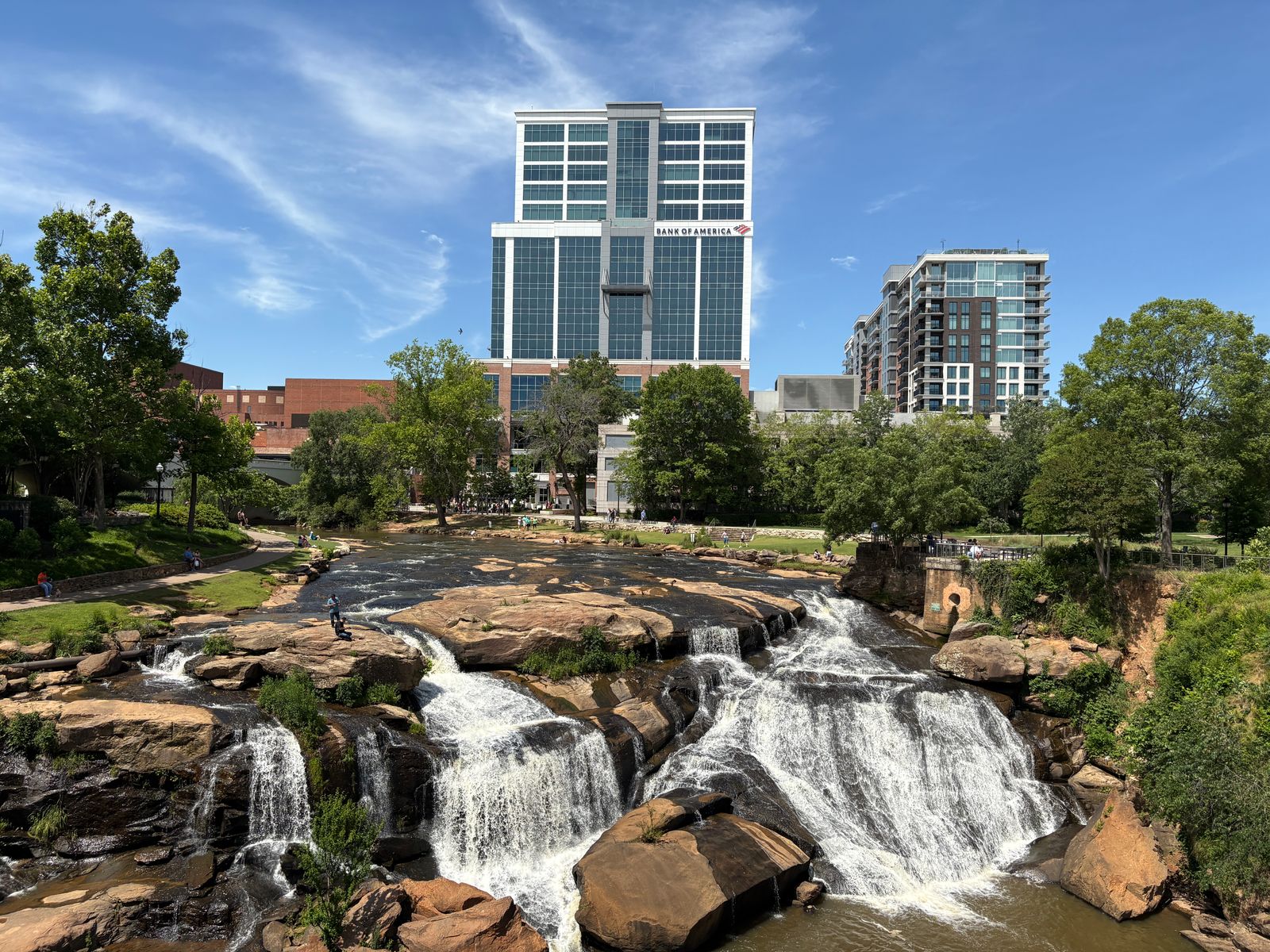 Downtown Greenville with the Reedy River Falls in the foreground