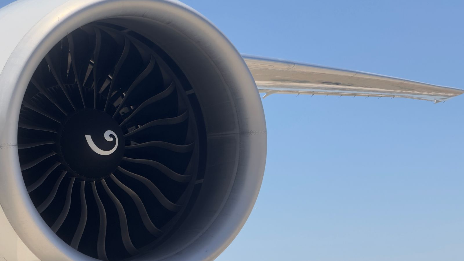 An aircraft jet engine with turbine blades