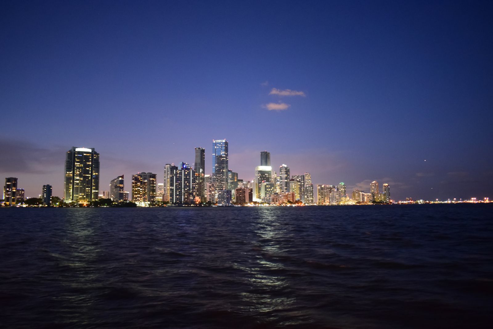 The Miami skyline reflected on Biscayne Bay