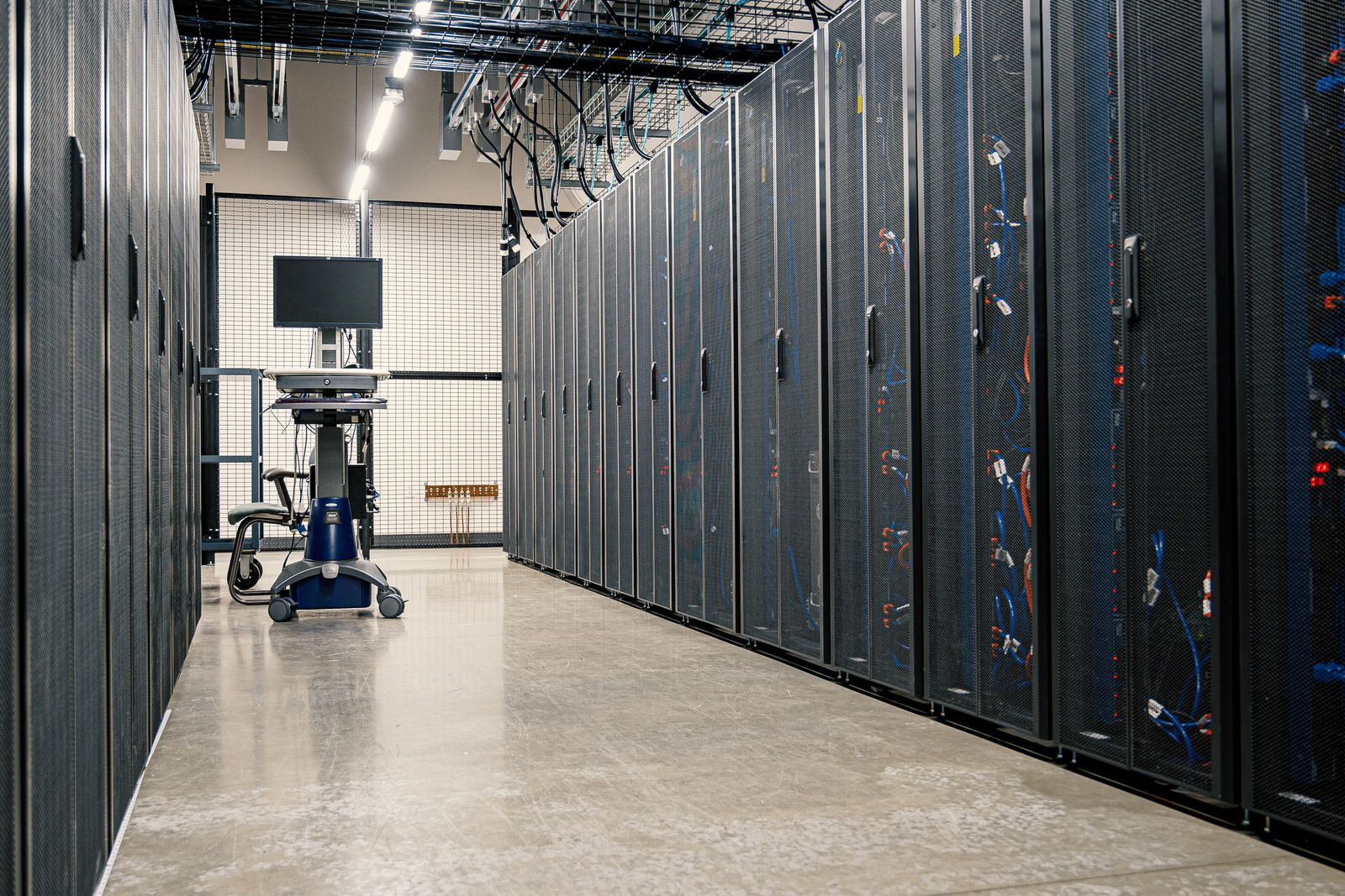 Cabinets housing servers and networking equipment