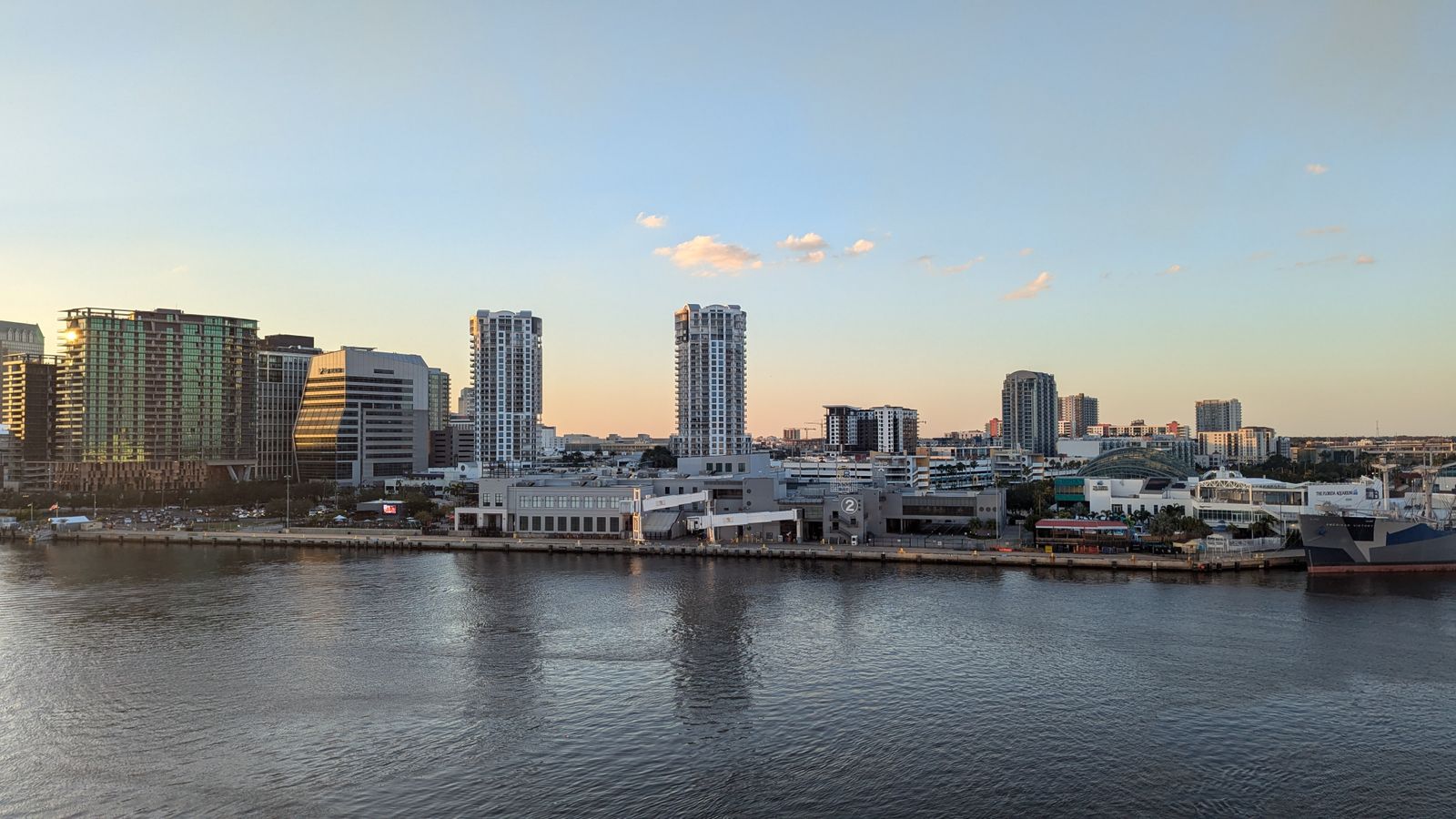 The Tampa skyline across the bay at dusk
