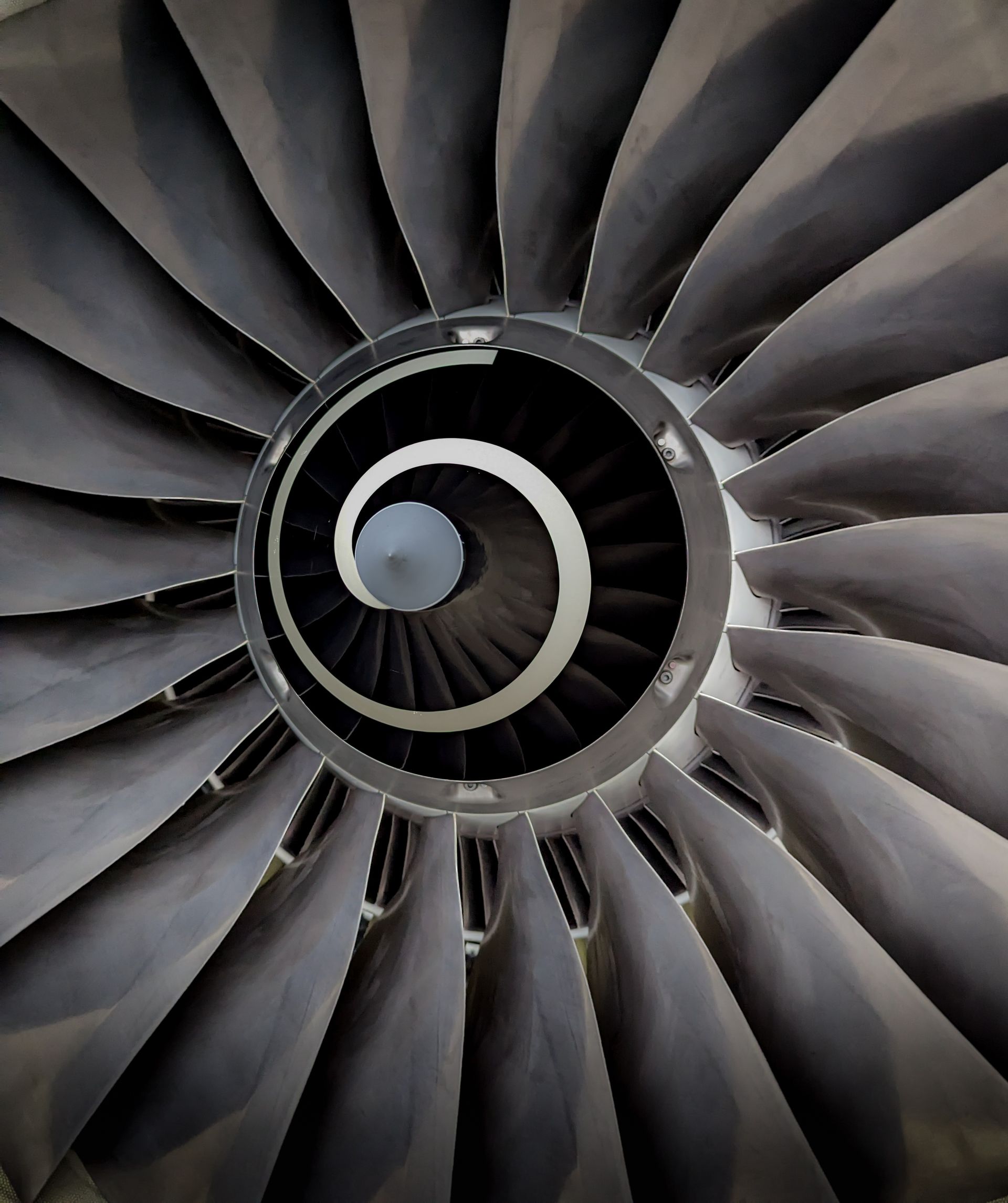 Close up of a jet engine fan